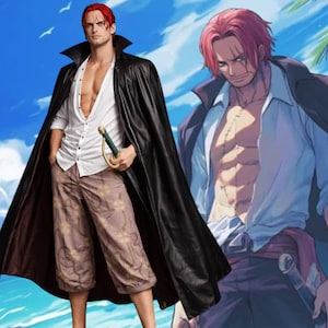Anime-geïnspireerde lange zwarte leren piratenjas • Cosplaykostuumjas voor heren • Hoge kraag Anime Cosplay-bovenkleding • Cosplaykostuumjas