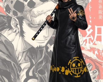 Anime Inspired Black Leather Long Coat | Anime Cosplay Coat |  Handmade Leather Anime Cosplay | Unisex Cosplay Jacket