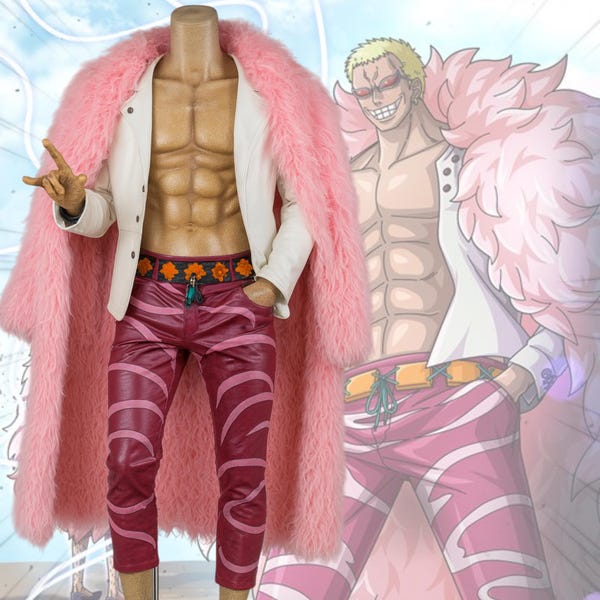 Pink Fur Anime Coat & White Jacket | Anime Inspired Costume | Unisex Anime Outfit | Luxury Fur Coat for Cosplay | Anime Convention Costume