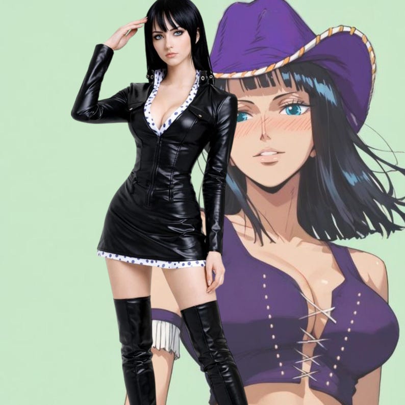 Anime Inspired Black Leather Mini Dress Costume | Women Cosplay Outfit | Gothic Anime Style Dress | Leather Costume | Convention & Halloween image 1
