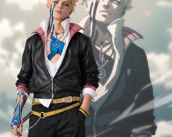 Anime Inspired Black Leather Jacket, Anime Cosplay Costume Jacket, Ninja Style Jacket, Custom Anime Jacket, Cosplay Outfit Jacket