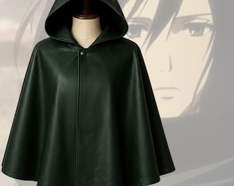 Anime Scout Cosplay Cloak | Green Faux Leather Hooded Cape