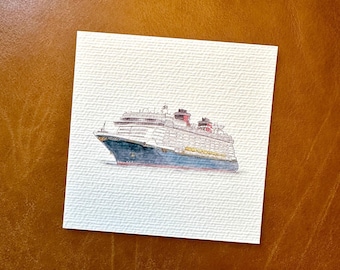 Disney-kryssning, handmålad, tryck av akvarellmålning med skiss, 4x4