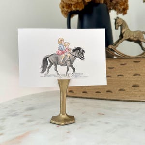 dick and jane, pony ride, hand-painted, print of watercolor painting with sketch, 4x4