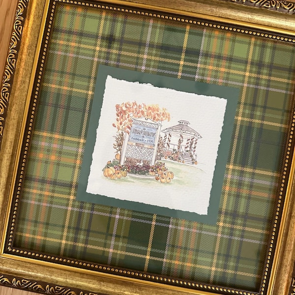 stars hollow, gilmore girls, hand-painted, print of watercolor painting with sketch, 4x4