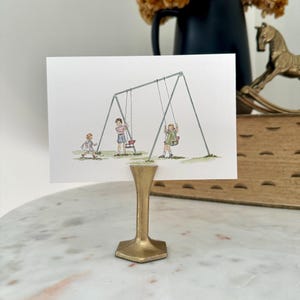 dick and jane, swing set, hand-painted, print of watercolor painting with sketch, 4x4