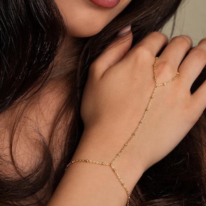 Satellite Hand Chain 14k Gold Silver Finger Bracelet Dainty Minimalist Beaded Cable Chain Ring Adjustable Bracelet Lariat Tiny Bracelet LJA