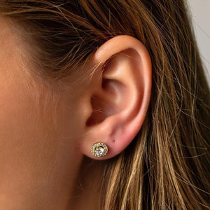 Diamonds Halo Earrings Minimalist Halo Stud Earrings Everyday Jewelry Diamonds Earrings Round Halo Stud 14K Gold Filled Earrings Silver CZ
