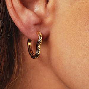 Cubic Zirconia Heart Hoop Earrings: 14k Gold Filled or Sterling Silver