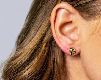 Tiny Skull Earrings Gold Filled Skeleton Earring Yellow Gold Gothic Skull Stud Handcrafted Jewelry Anatomy Jewelry Minimal Earrings