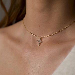 Pave Cubic Zirconia Cross Necklace: Sterling Silver, Gold Filled
