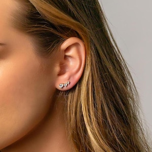Cubic Zirconia Climber Earrings Petite Constellation Diamond Climber Earrings Cartilage Earring Crawler Earrings 3 Stone Climber Earrings