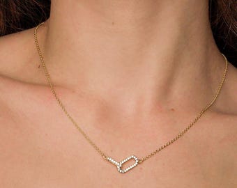 Diamond Linked Pendant Necklace | Interlocking Diamond Necklace | Perfect Gift for Her | Anniversary Gift | Dainty Pave Necklace | 14K Gold
