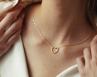 Delicado collar de corazón de oro: chapado en oro de 14 k o plata esterlina