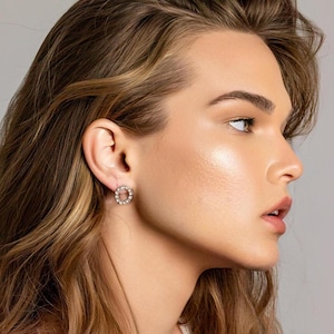 14k Gold Filled Circle Stud Earrings: Cubic Zirconia Halo