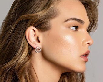 Delicate Round Studs 14k Gold Diamond Circle Earrings Open Circle Stud Earrings Diamond Round Earrings Delicate Diamond Studs Halo Studs