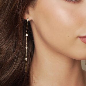 Diamond Drop Chain Earrings | 14K Gold Dangle Earrings for Women | Minimalist Bridal Jewelry | Dainty Diamond Studs | Gift for Her