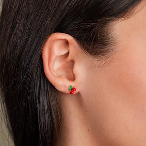 Dainty Cherry Stud Earrings – 14K Gold Filled or Sterling Silver