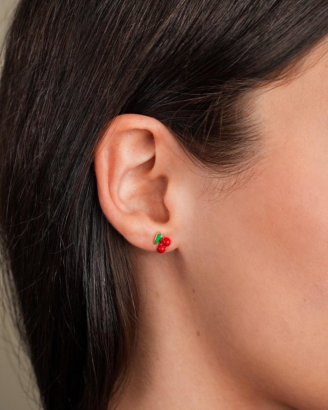 Cherry Stud Earrings 14K Gold or Silver – Dainty Cherry Earrings, Summer Jewelry Gift for Her, Minimalist Fruit Studs