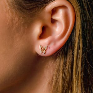 Diamond Butterfly Studs Dainty Earrings Minimalistic Butterfly Stud Stackable Earrings Gift for her Christmas Gift Gold Filled Silver