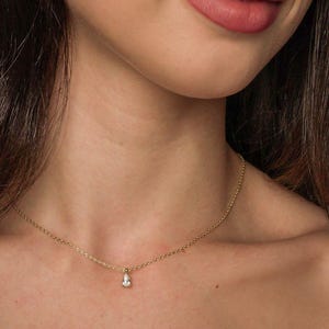 Gold Teardrop Necklace: Dainty Pear CZ Pendant, Minimalist Jewelry