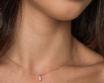 Collar de diamantes en forma de pera, delicado colgante en forma de lágrima, collar de oro o plata, regalo de joyería nupcial minimalista