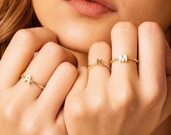 14K Gold Initial Ring: Personalized Stackable Letter Jewelry