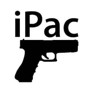 May include: Black silhouette of a handgun with the word "iPac" above it.