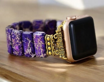 Natural Stone Apple Watch Band • Handmade Gemstone Strap • Compatible with All Apple Watch Series • Unique Gift for Him and Her.