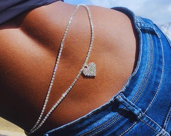 Midjekedja med kristallhjärta och strass: Elegant strandkroppssmycke