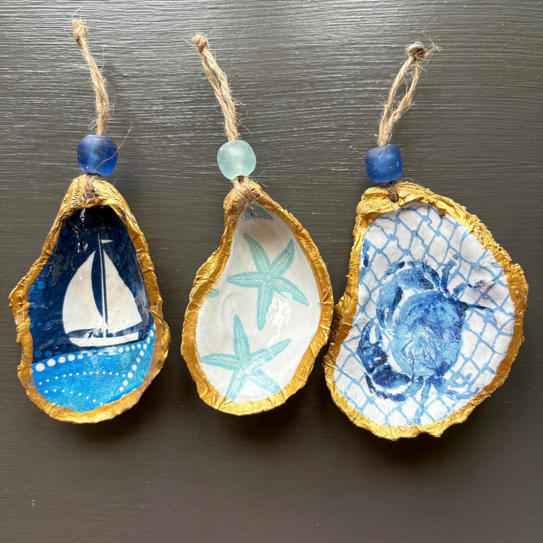 Handcrafted Oyster Shell Ornaments: Nautical Coastal Decor