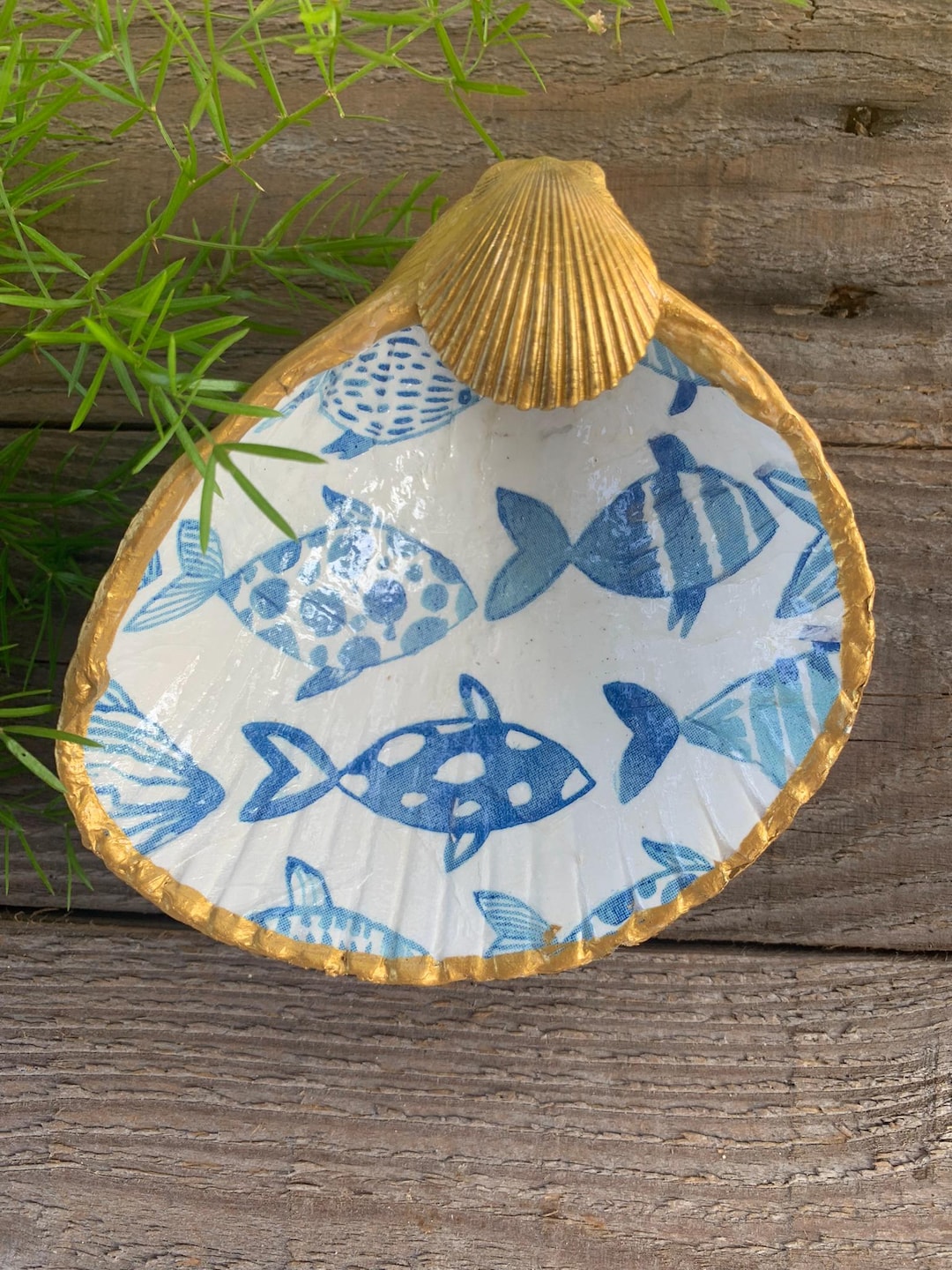 Cockleshell Print Fish Print Cockle Shell Ring Dish: Gold-leaf Coastal Decor - Etsy