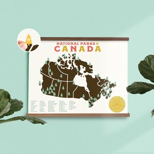 Canada National Parks Map print with Tree Stickers and frame to keep track of your travels