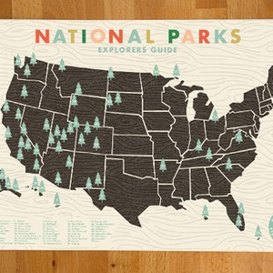 National Parks Checklist Map Print - 11x17 print