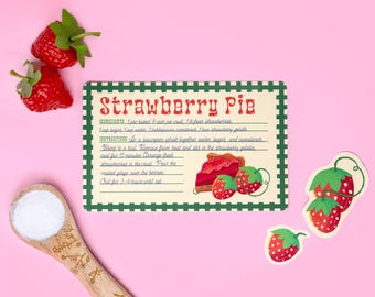 Strawberry Pie vintage Recipe Card - Linen Sticker