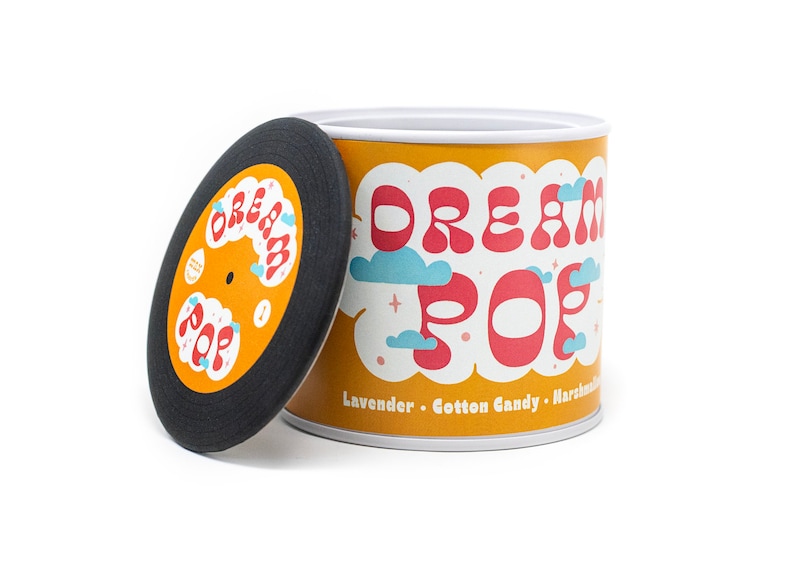 Dream Pop Handpoured Soy Candle with Playlist & Vinyl Magnet Music lover's Gift Dreamcore Cotton Candy image 3
