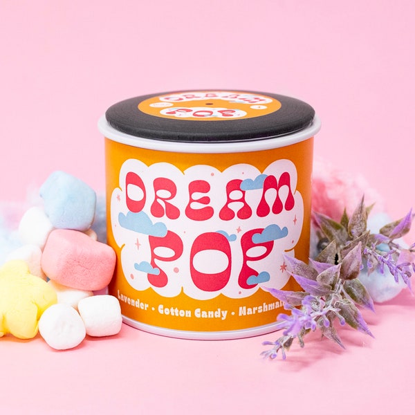 Dream Pop Handpoured Soy Candle with Playlist & Vinyl Magnet - Music lover's Gift - Dreamcore - Cotton Candy