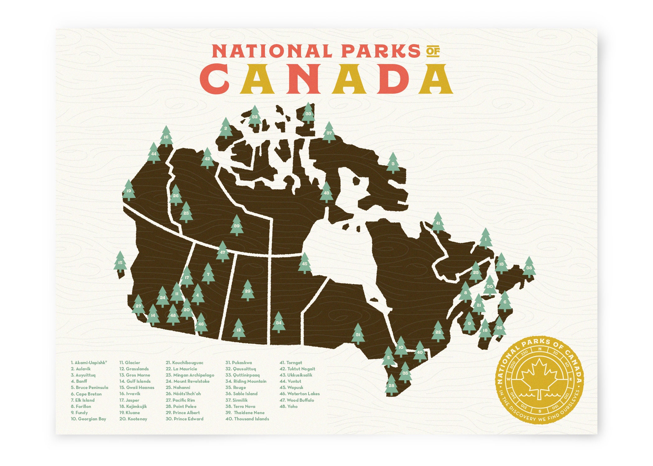 Canada National Parks Map Print With Tree Stickers And Frame Etsy Canada
