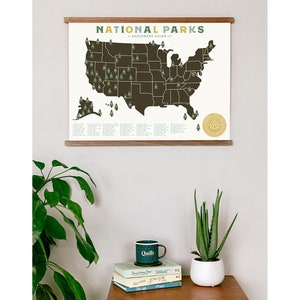 National Parks Map print with Tree Stickers and frame to keep track of your travels image 2