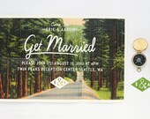 Wedding Invitation - Folded Vintage Forest Postcard Invitation set