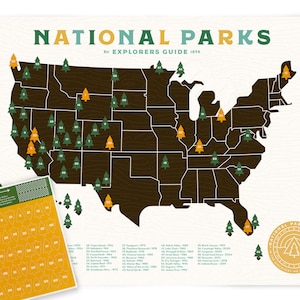 National Parks Map print with Tree Stickers and frame to keep track of your travels image 3