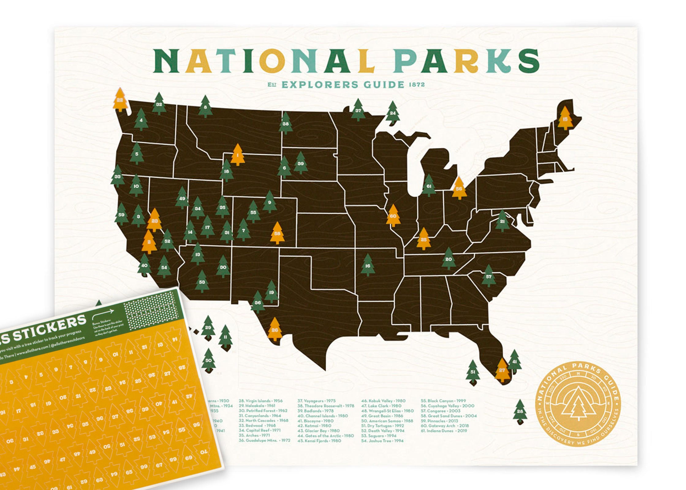 National Parks Map Print With Tree - Il Fullxfull.2545981810 5nfp 