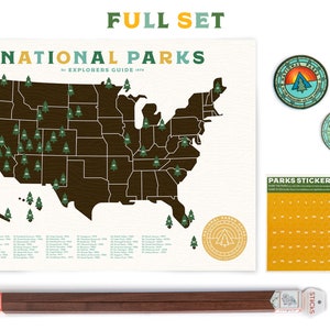 National Parks Map print with Tree Stickers and frame to keep track of your travels image 7