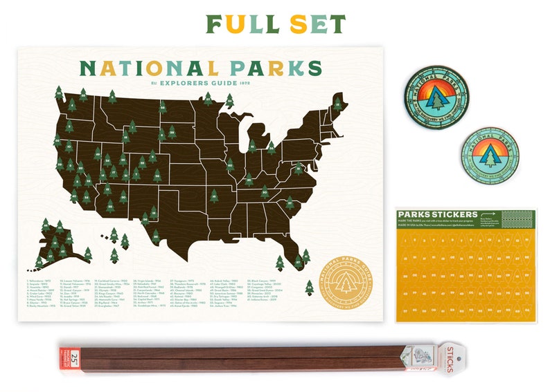 National Parks Map print with Tree Stickers and frame to keep track of your travels image 7