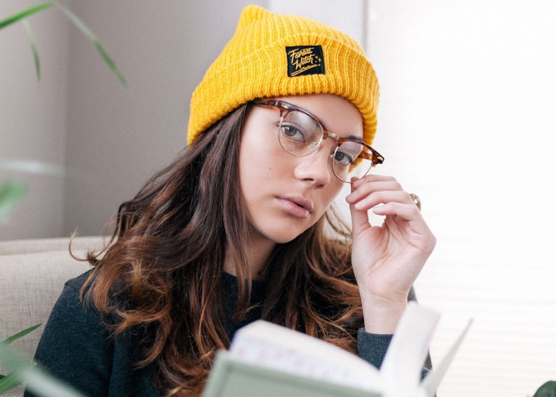 Mustard Yellow Forest Witch Knit Beanie image 1