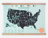 National Parks Checklist Map Print - 18x24 Limited Run Neon and Mint Screenprint