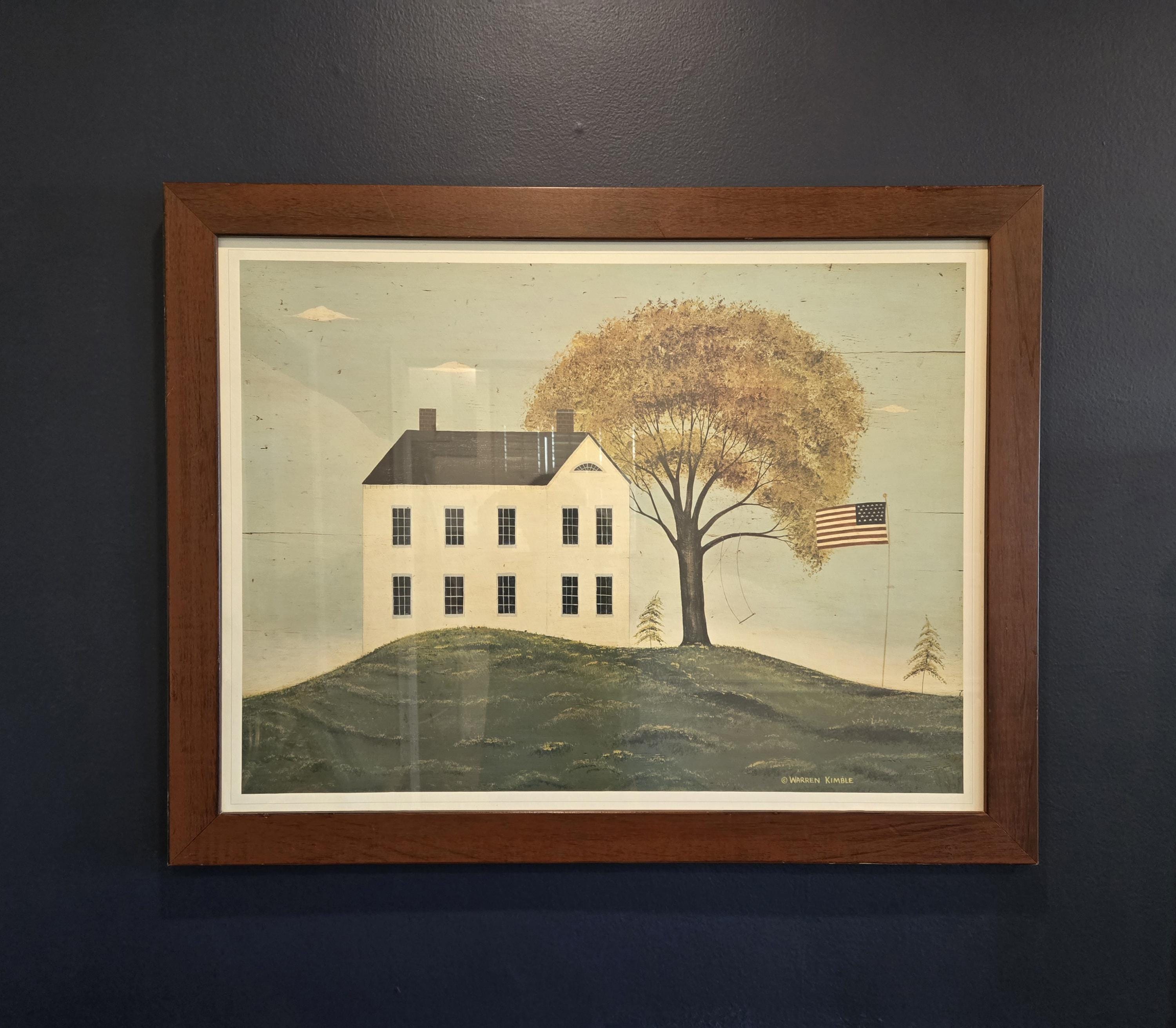 Vintage Warren Kimble Signed House With Flag Folk Art Print - Etsy
