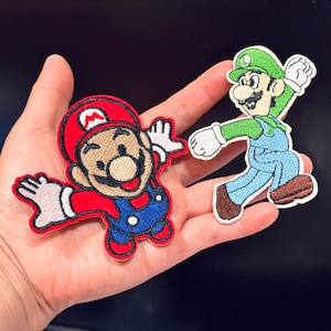 Game Iron on patch 3.5&quot; Super Mario Patch Embroidered Mario Patch Luigi Iron on Patch Luigi Patch