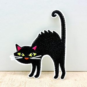 Black Cat Iron on Patch 3.4&quot; Embroidery Black Cat Patch Halloween Patch Halloween Witch Patch Teacher&#39;s Life