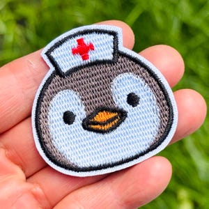 Penguin Iron on Patch 1.85" Embroidered Penguin Nurse Patch Penguin Doctor Patch